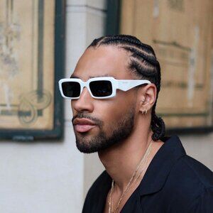 SALE! NEW Prada PR27ZS 17K08Z Talc White Grey Unisex Rectangle Sunglasses